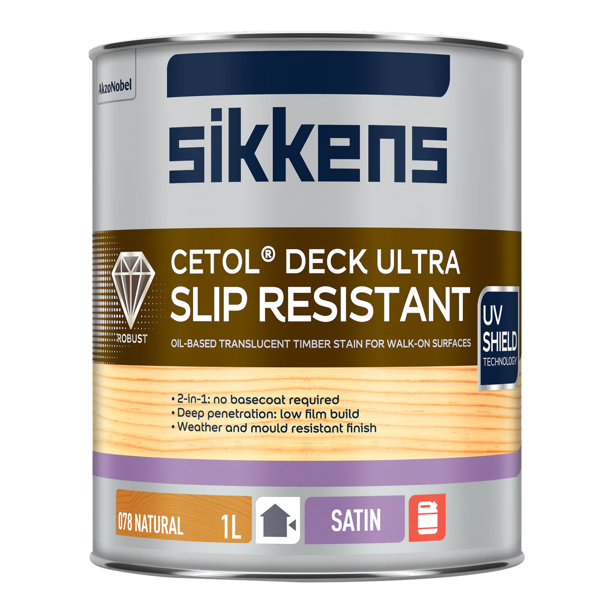 Sikkens Natural Cetol Deck Ultra Slip Resistant 1L - 110mm x 135mm - Satin Finish
