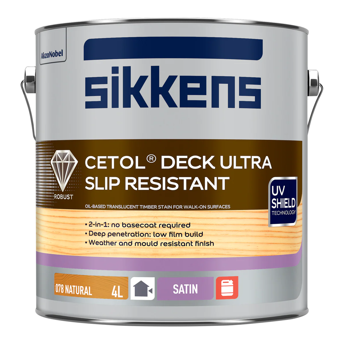 Sikkens Natural Cetol Deck Ultra Slip Resistant 4L - 210mm x 190mm - Satin Finish
