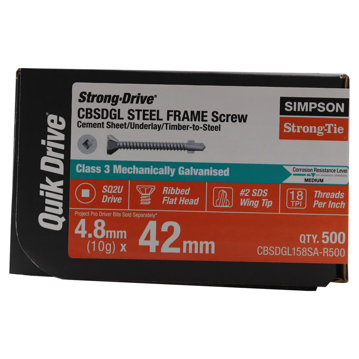 Simpson Strong Tie 10 x 42mm Galvanized Collated Quik Drive Screw 500 Pack - Self-Drilling - Ribbed Flat Head - Image 2