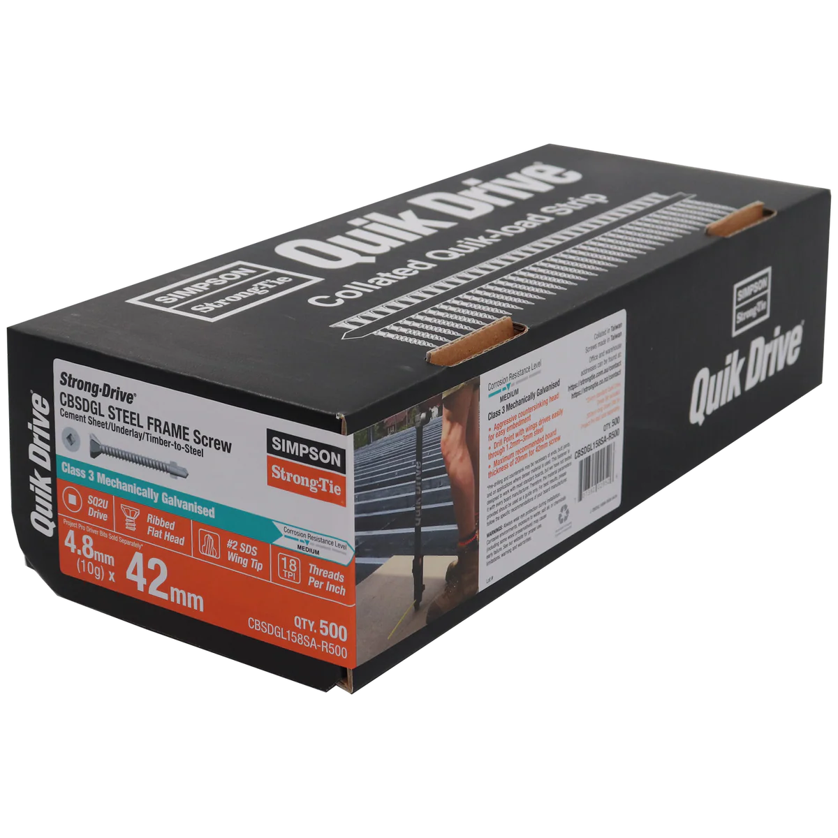 Simpson Strong Tie 10 x 42mm Galvanized Collated Quik Drive Screw 500 Pack - Self-Drilling - Ribbed Flat Head - Image 3