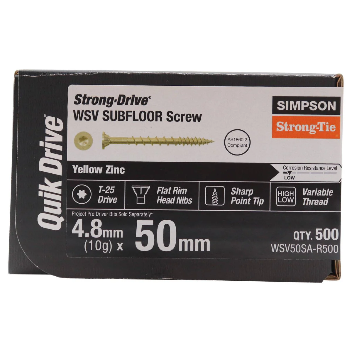 Simpson Strong Tie 10 x 50mm Zinc Yellow Subflooring Screw 500 Pack - Easy Start - Reduced Torque - Image 2