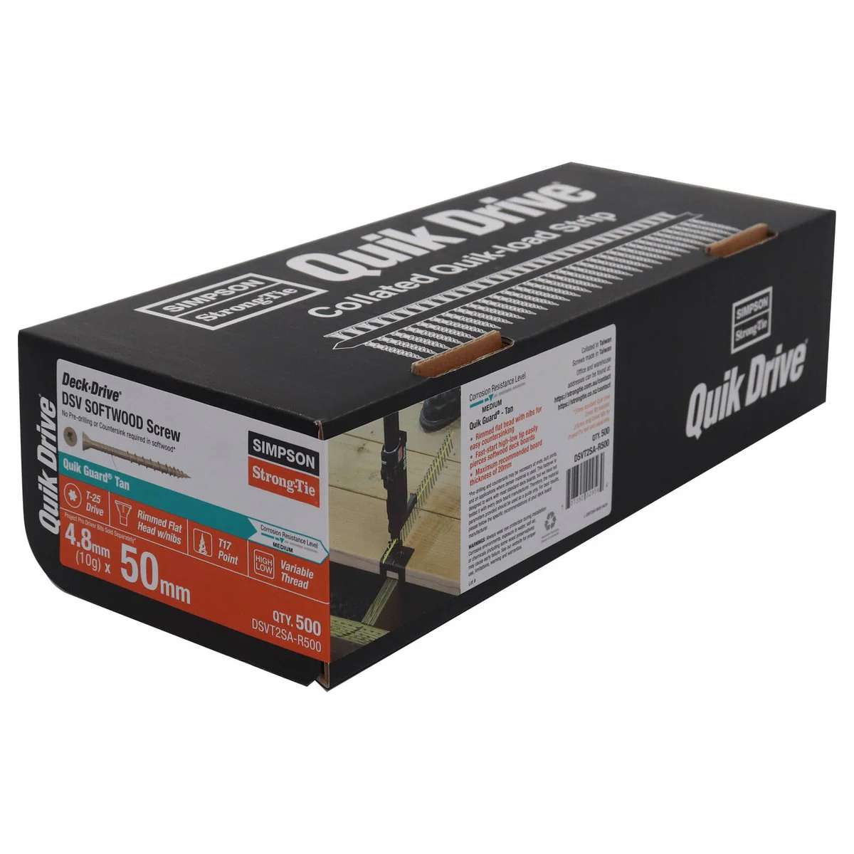 Simpson Strong Tie Quikguard Collated Decking Screw 10g x 50mm - 500 Pack - Corrosion Resistant - Image 3