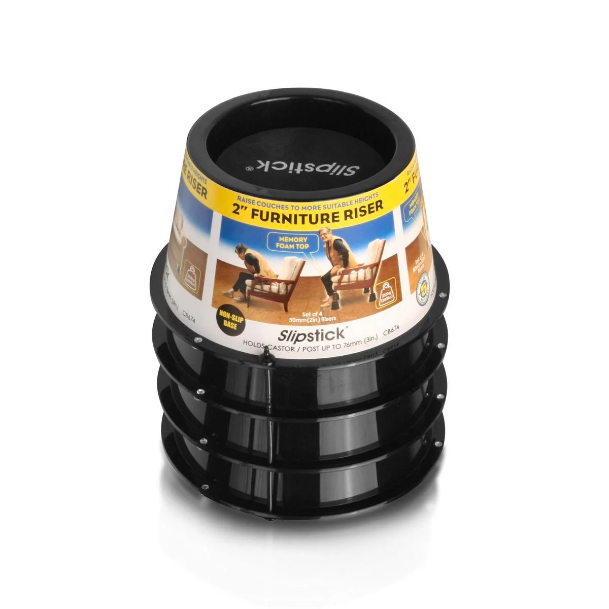 Slipstick 50mm Black Furniture Riser 4 Pack - Elevate Furniture - 227kg Capacity