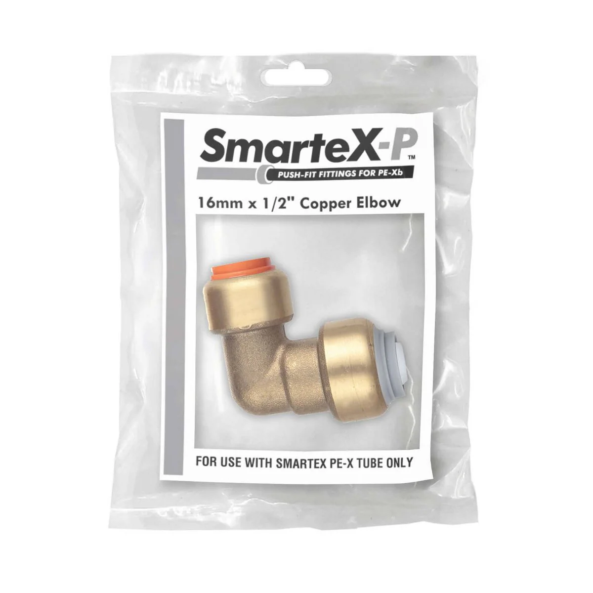 Smartex Pex Copper Conversion Elbow 16 x 15mm - Push-Fit - Lead-Free Brass - Image 2