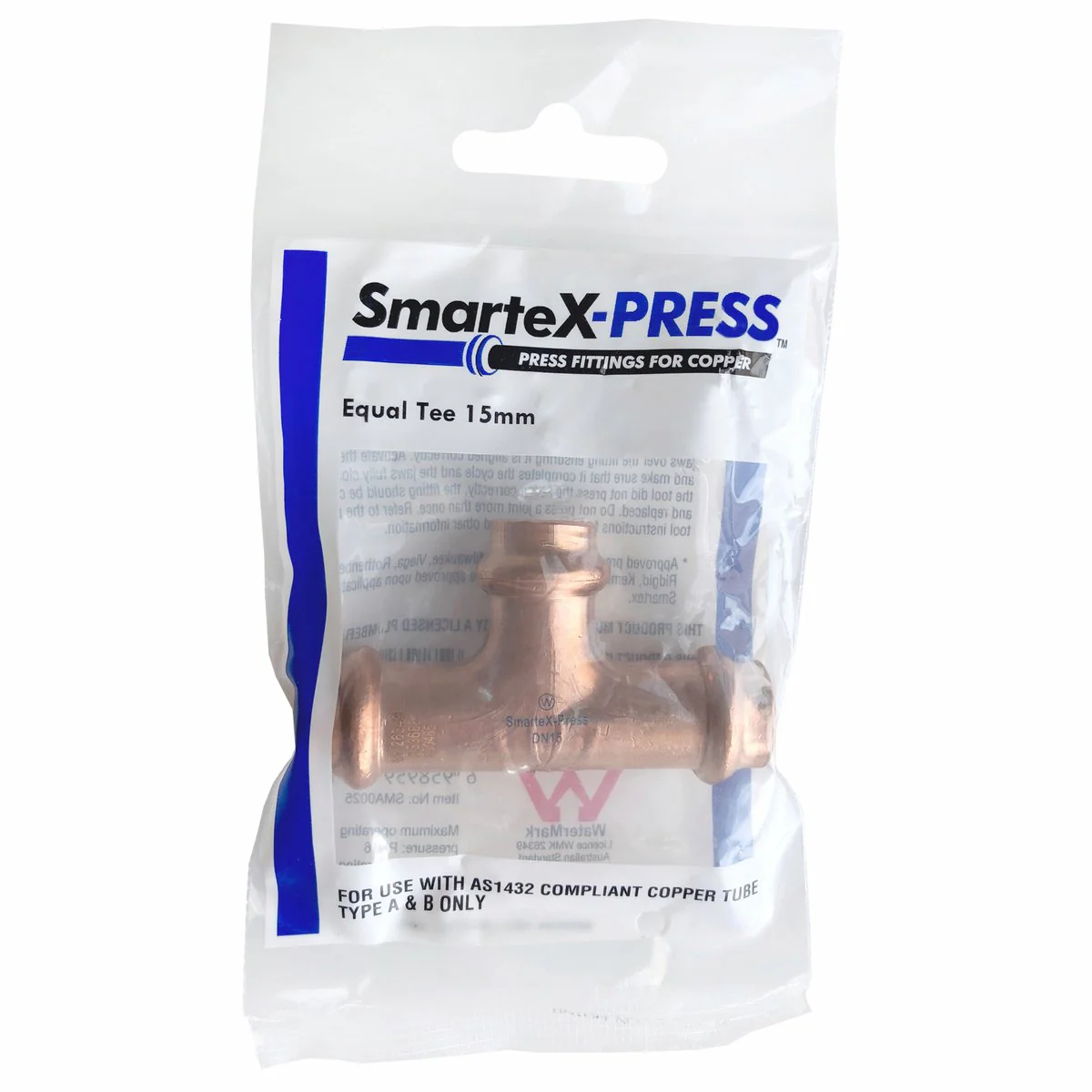 SmarteX Press Equal Tee - 15mm - Copper - Flame-Free Installation - Image 2
