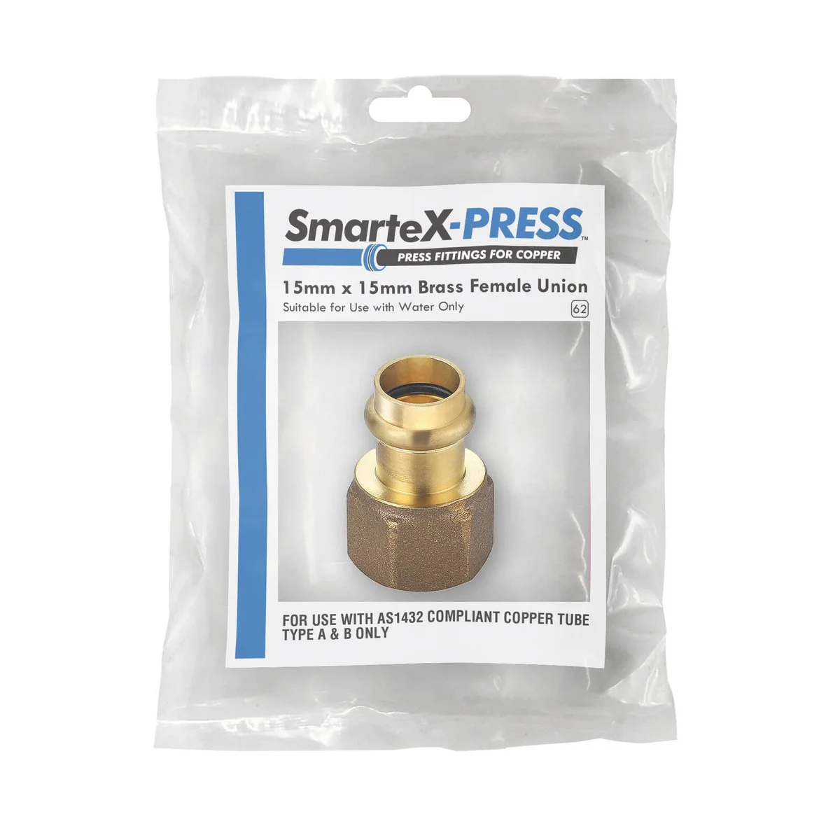 Smartex Press Female Union - 15 x 15mm - Lead Free Brass - Flame-Free Installation - Image 2