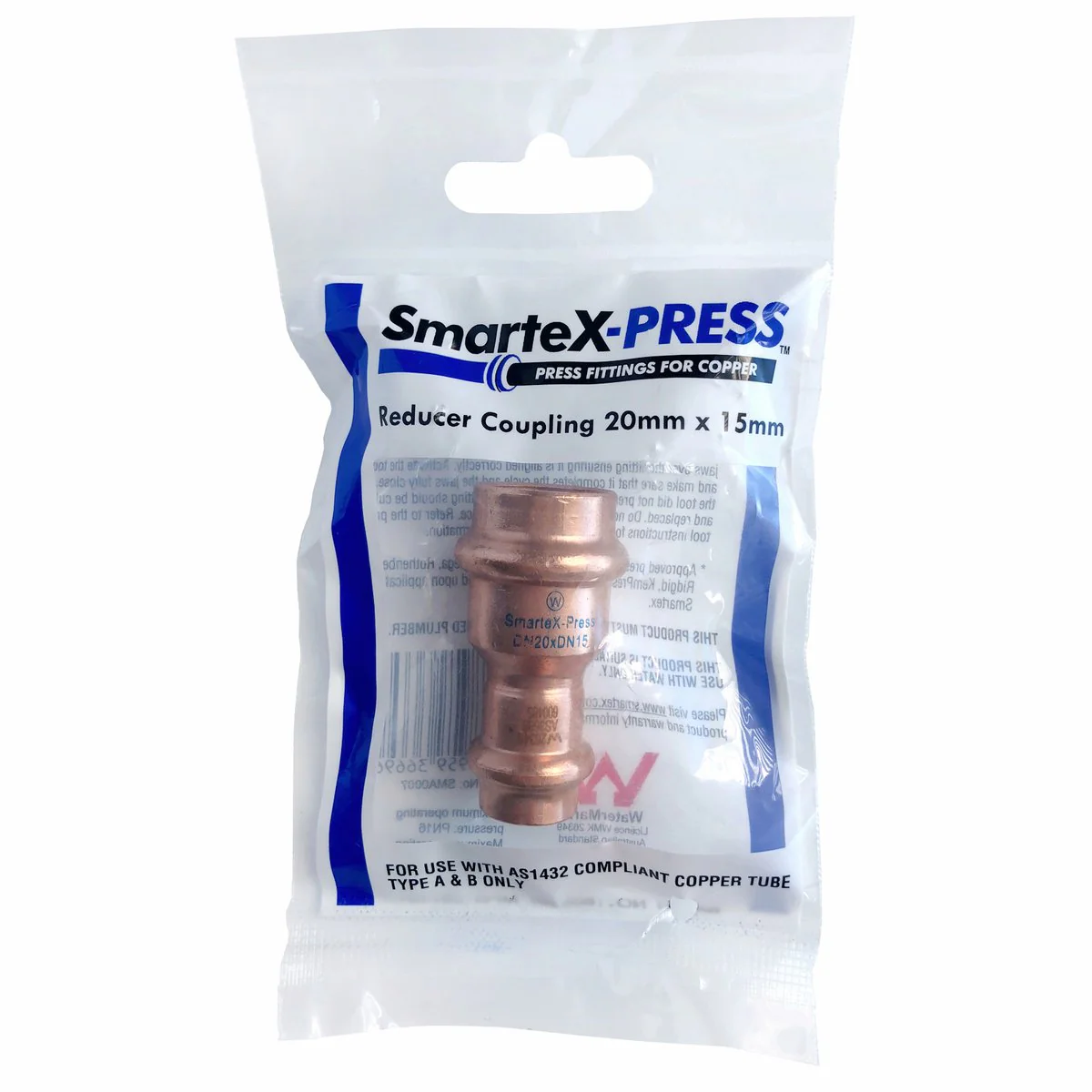Smartex Press Copper Reducing Coupling 20mm x 15mm - Flame-Free Installation - Image 2