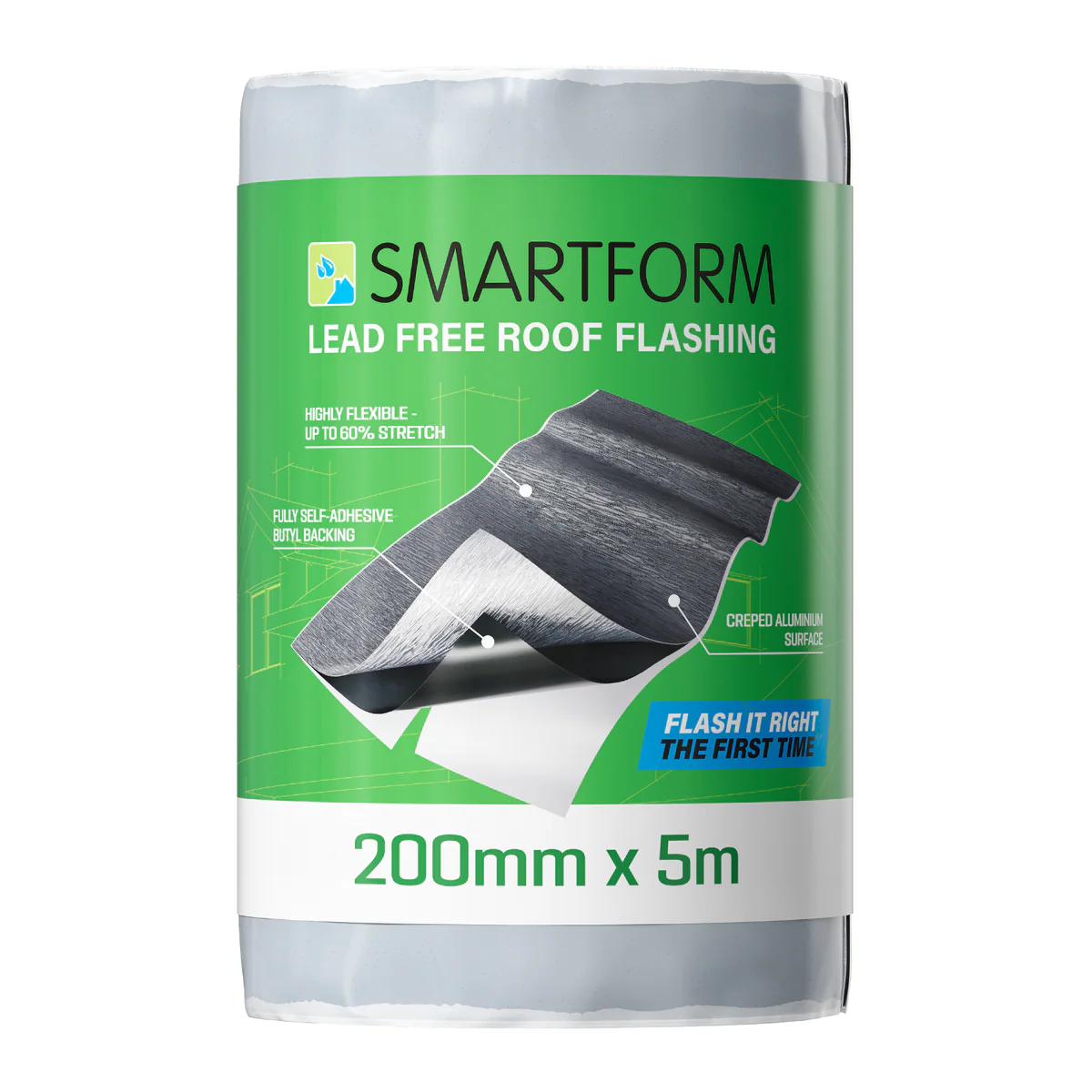 Smartform Lead Grey Flashing - 200mm x 5m - Self-Adhesive, Flexible