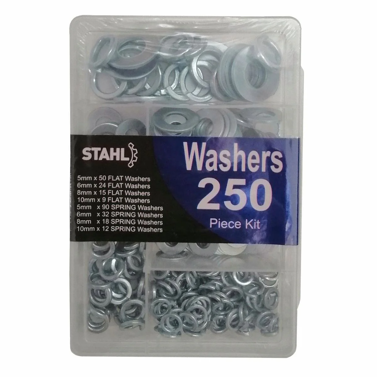 Stahl Assorted Washer Kit - 250 Pack - Metal - Flat and Spring Washers