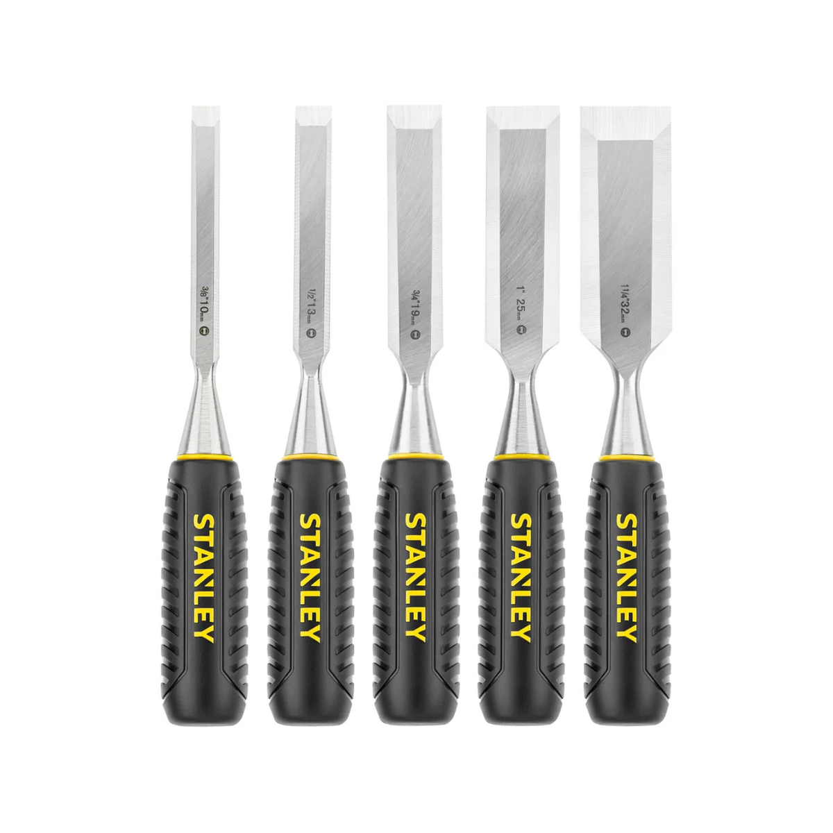 Stanley 5 Piece Essentials Chisel Set - 10mm to 32mm - Carbon Steel Blades - Image 2