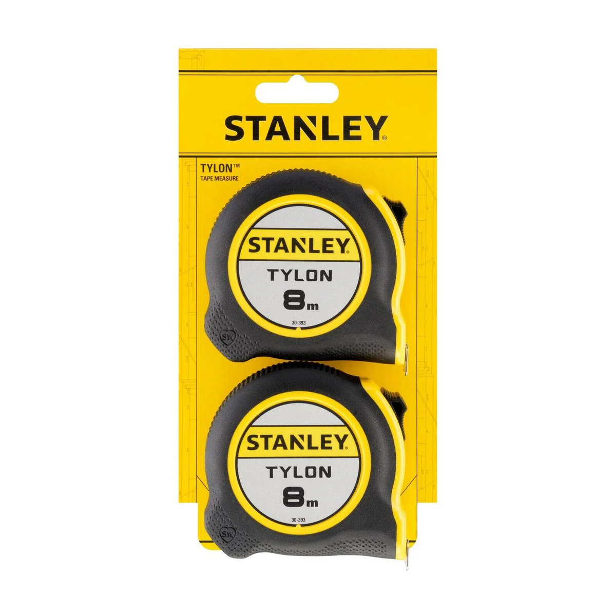 Stanley Tylon Tape Measure Twin Pack - 2 x 8m - Black and Yellow - Durable