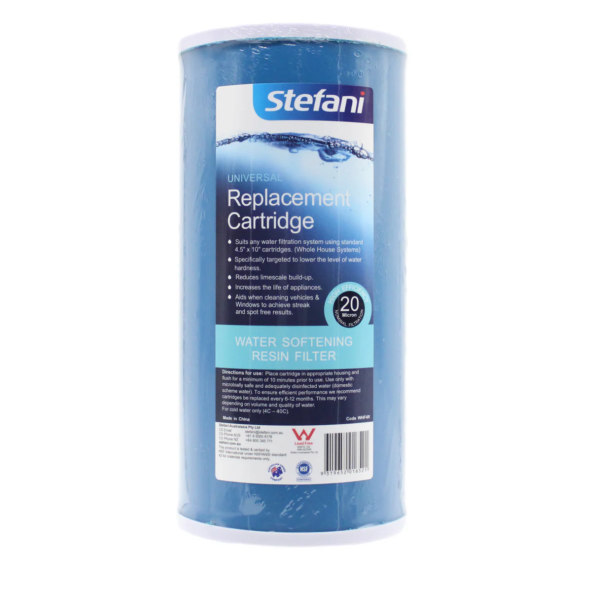 Stefani Whole House Water Softening Resin Filter - 20 Micron - 4.5" x 10" - Reduces Scale Buildup