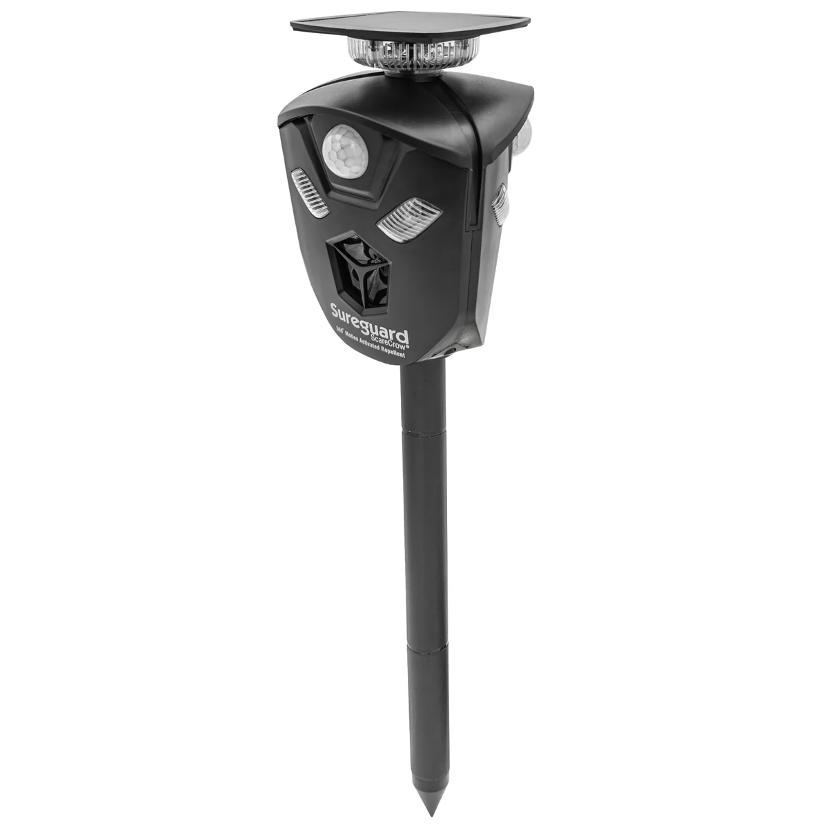 Sureguard Scarecrow Motion Activated Ultrasonic Animal Repellent - 145mm x 153mm x 120mm - Solar-Powered - 360-Degree Coverage - Deters Dogs, Cats, Deer, Rabbits