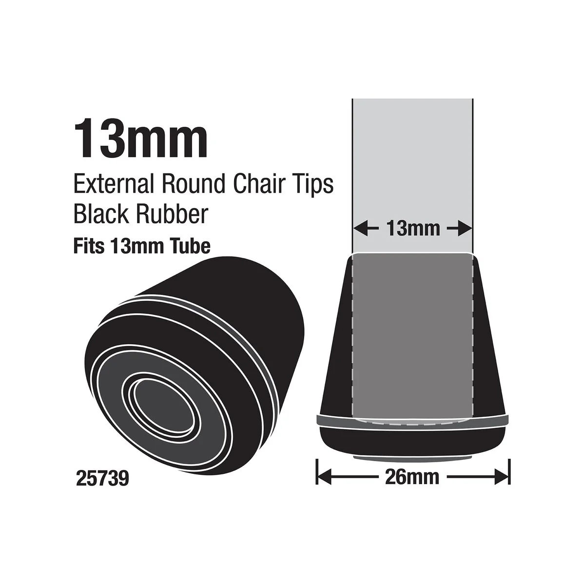 Surface Gard 13mm Black Round Rubber Chair Tips 4 Pack - Image 2