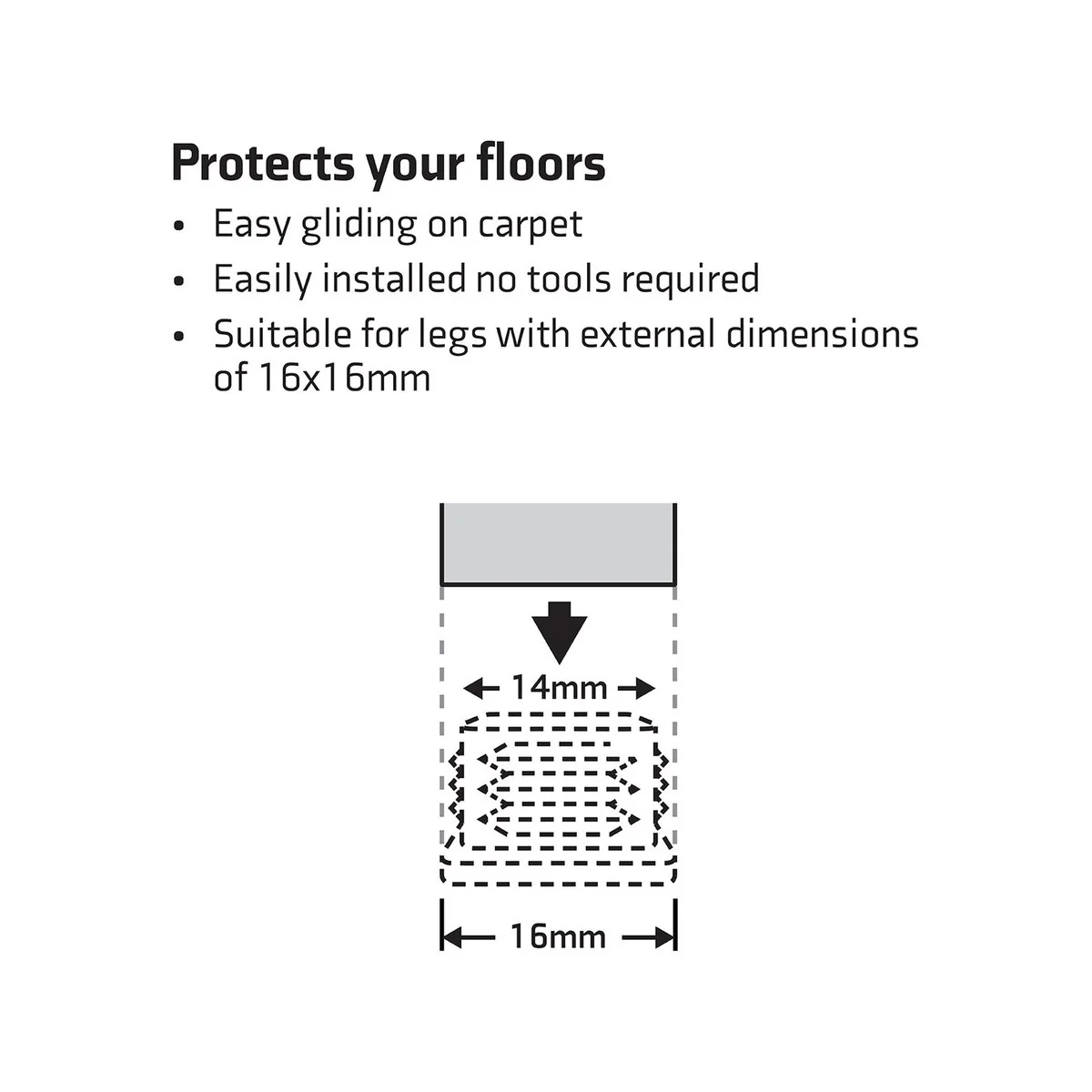 Surface Gard 16mm Black Square Plastic Chair Tips 4 Pack - Floor Protection - Image 3
