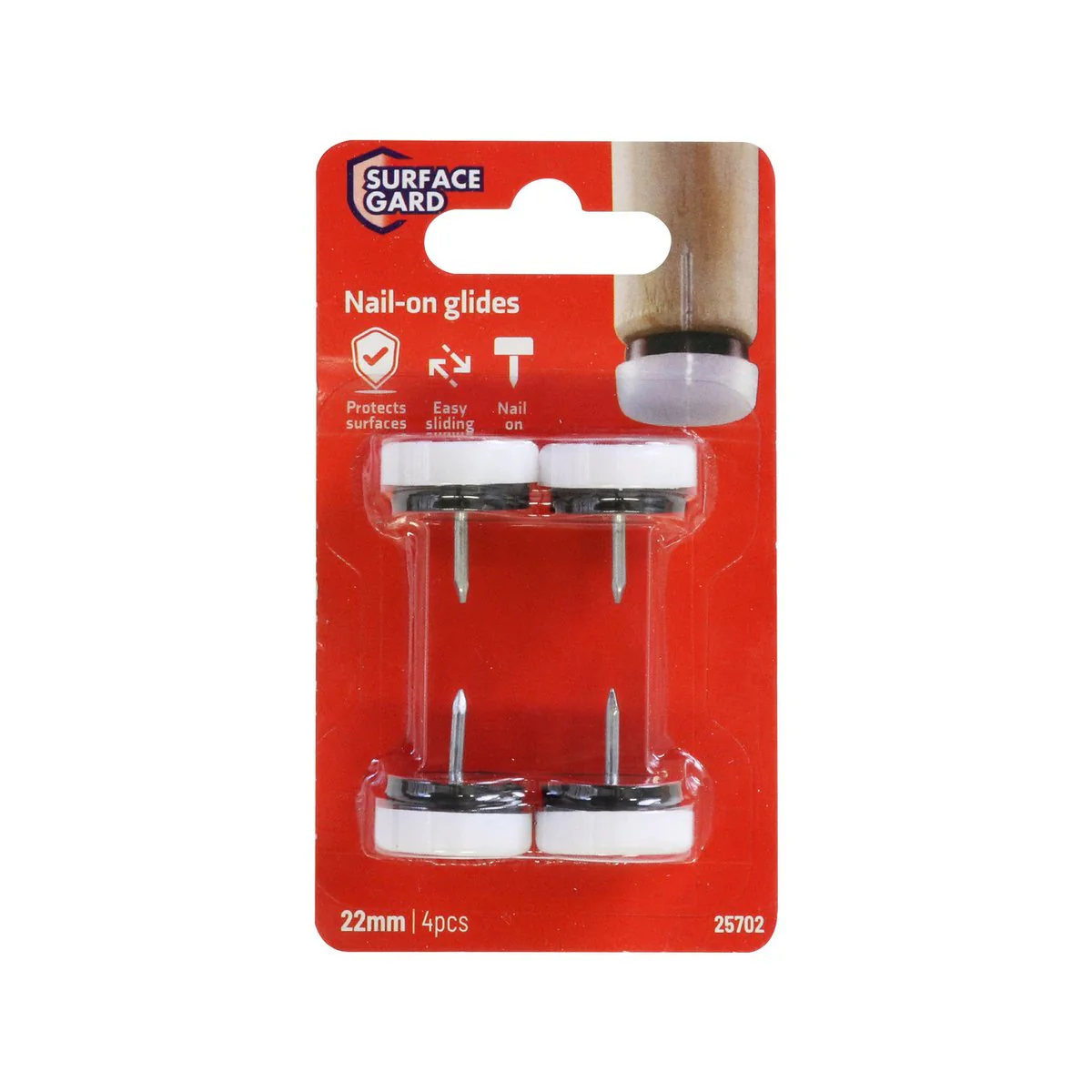 Surface Gard 22mm White Plastic Cushioned Glide 4 Pack - Floor Protection - Image 4
