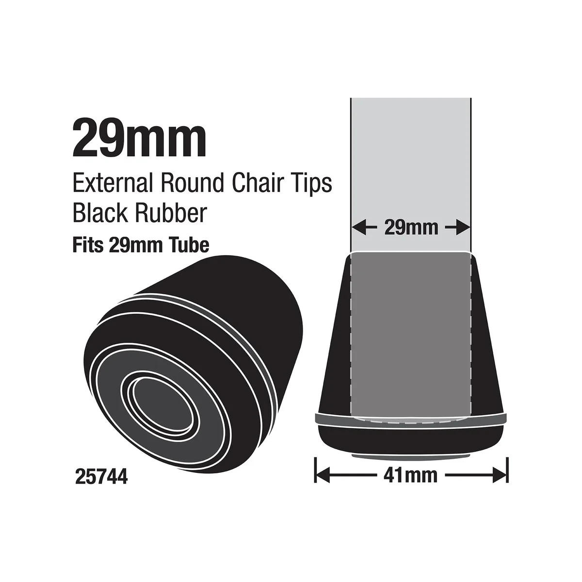 Surface Gard 29mm Black Round Rubber Chair Tips 4 Pack - Floor Protection - Image 2