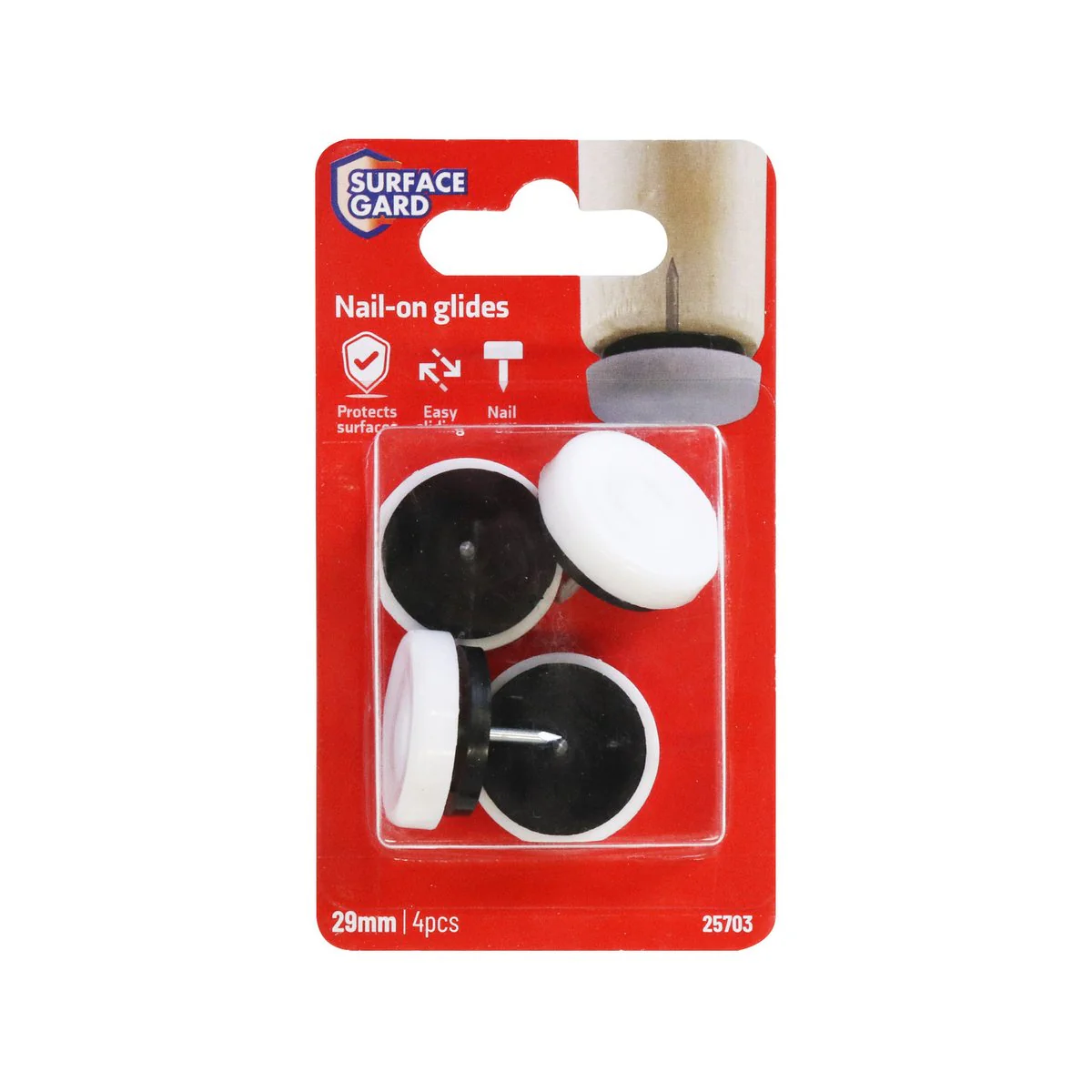 Surface Gard 29mm White Plastic Cushioned Glide 4 Pack - Floor Protection - Image 4
