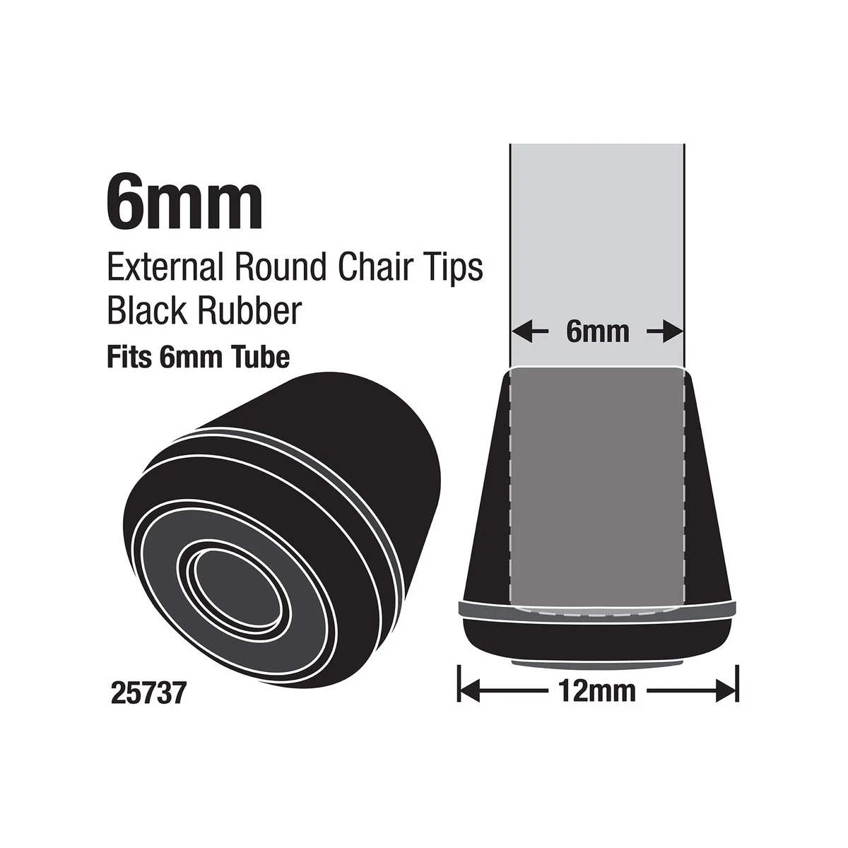 Surface Gard 6mm Black Round Rubber Chair Tips 4 Pack - Floor Protection - Image 2