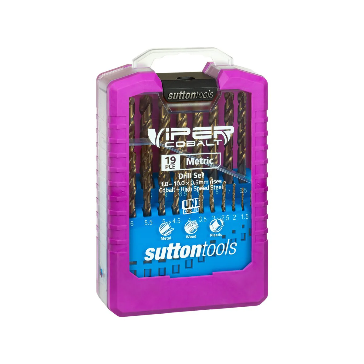 Sutton Tools 19 Piece Viper Cobalt Drill Set - 118° Split Point Design - 123mm x 195mm - Heat & Wear Resistant