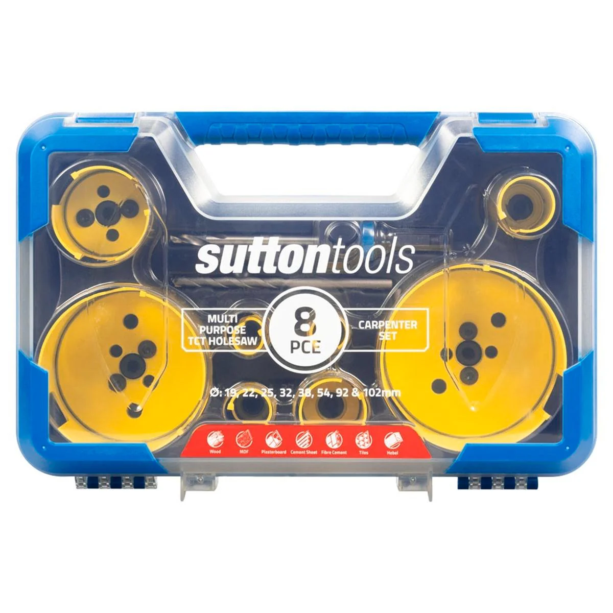 Sutton Tools 19 20mm 8 Piece Multi Purpose Carpenter Holesaw Set - Blue
