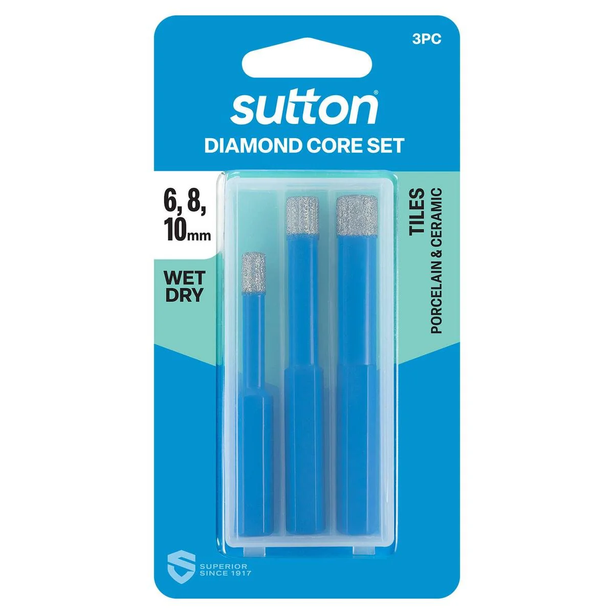 Sutton Tools Diamond Core Bit Set - 3pc - 6 8 10mm - Wet/Dry Cutting