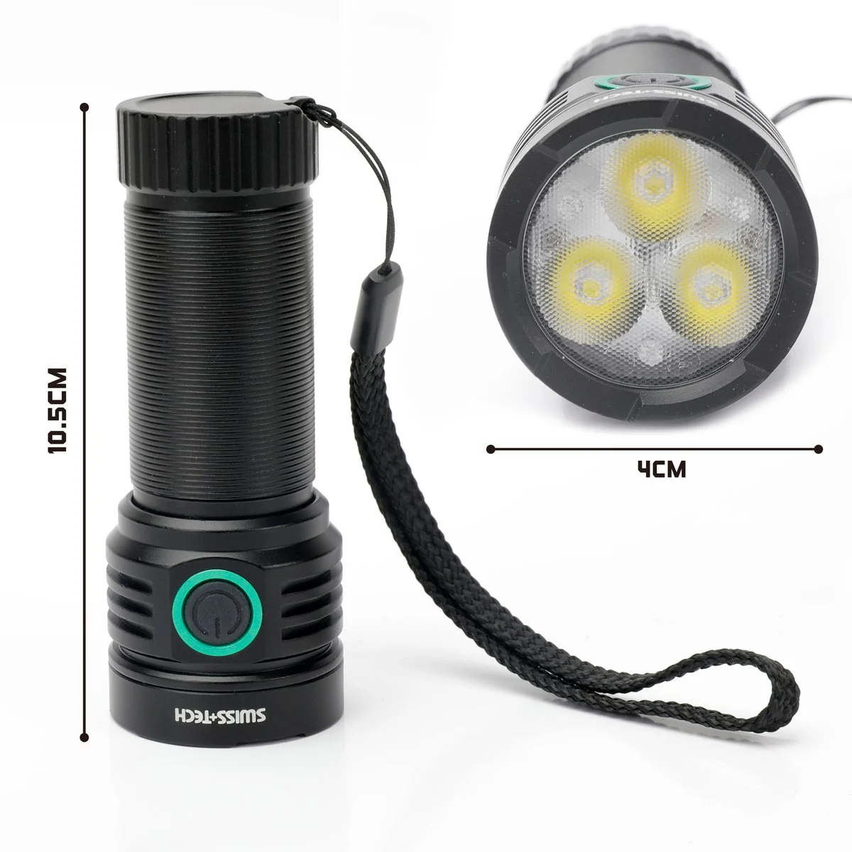 Swiss Tech 3500lm Rechargeable Compact Turbo Flashlight - 102mm x 41mm - Aluminium - 220m Beam Distance - Image 2