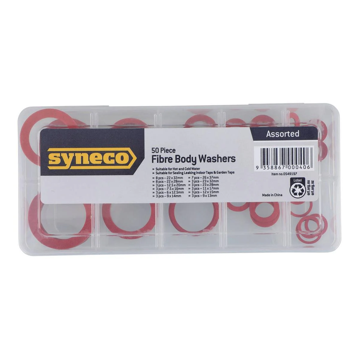 Syneco Assorted Fibre Body Washers 50 Pack - 50 Washers - Red - Sealing Solution