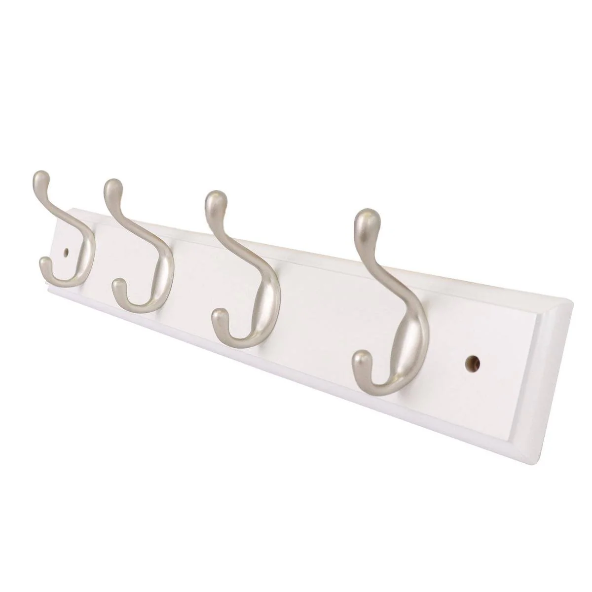 Syneco White Board Coat Rack - 4 Hooks - 450mm x 100mm x 75mm - White/Silver