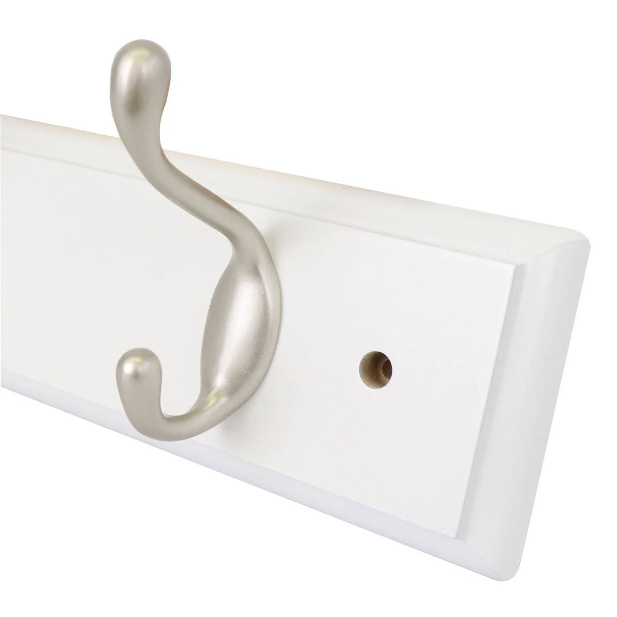 Syneco White Board Coat Rack - 4 Hooks - 450mm x 100mm x 75mm - White/Silver - Image 2
