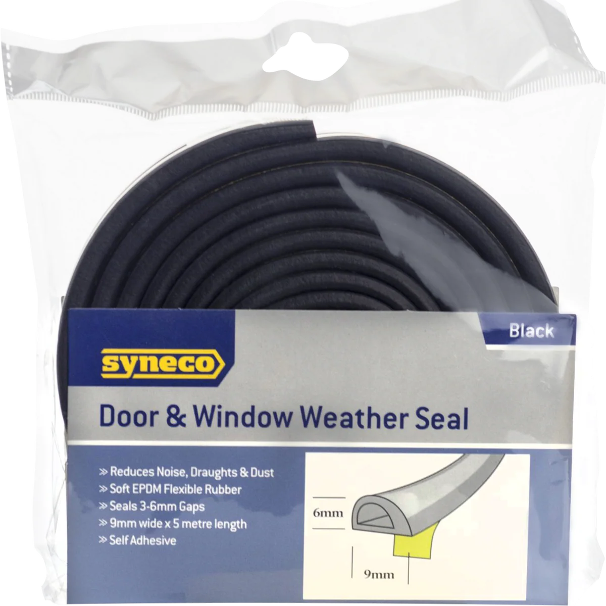 Syneco Black Self Adhesive Weather Seal - 6 x 9mm - 5m