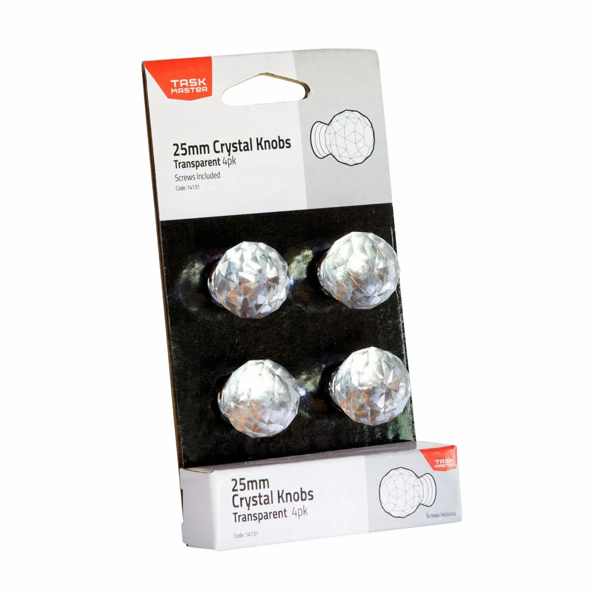 Taskmaster Crystal Cabinet Knob Pack of 4 - 25mm - Durable Steel