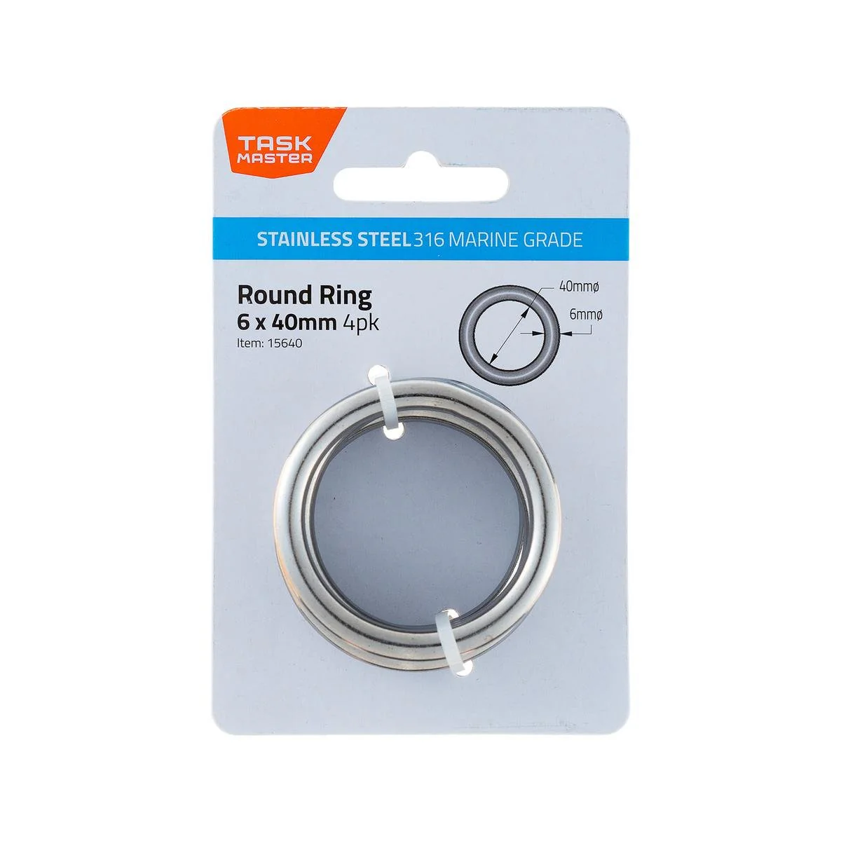 Taskmaster 316 Stainless Steel Round Rings 6 x 40mm - 4 Pack - Corrosion Resistant