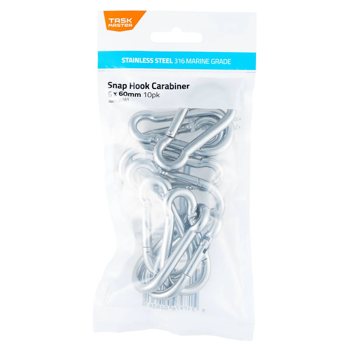 Taskmaster 316 Stainless Steel Snap Hook 10 Pack - 6 x 60mm - Durable Rigging