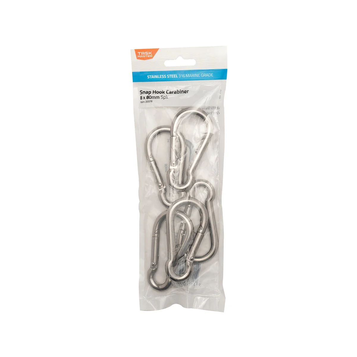 Taskmaster 316 Stainless Steel Snap Hook 8 x 80mm - 5 Pack - Durable Rigging