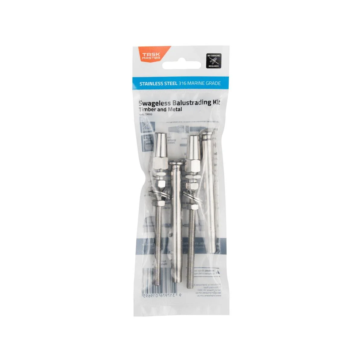 Taskmaster 316 Stainless Steel Swageless Timber and Metal Balustrading Kit - 74mm x 210mm - Rust Resistant