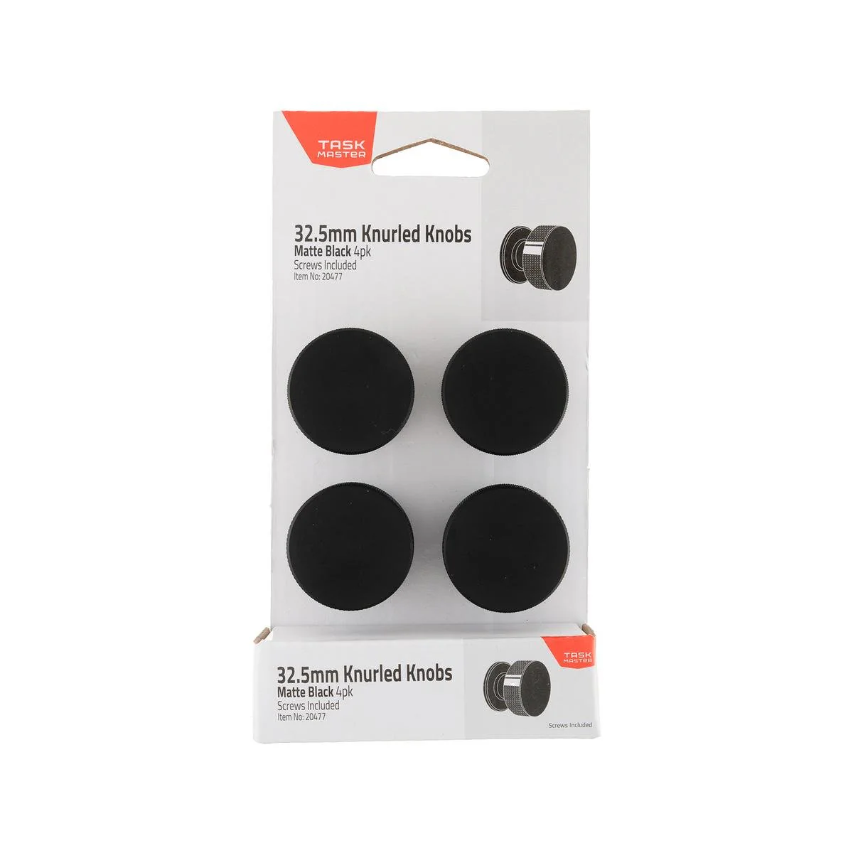 Taskmaster 32 Knurled Cabinet Knobs 4 Pack - 5mm - Matte Black - Modern Design