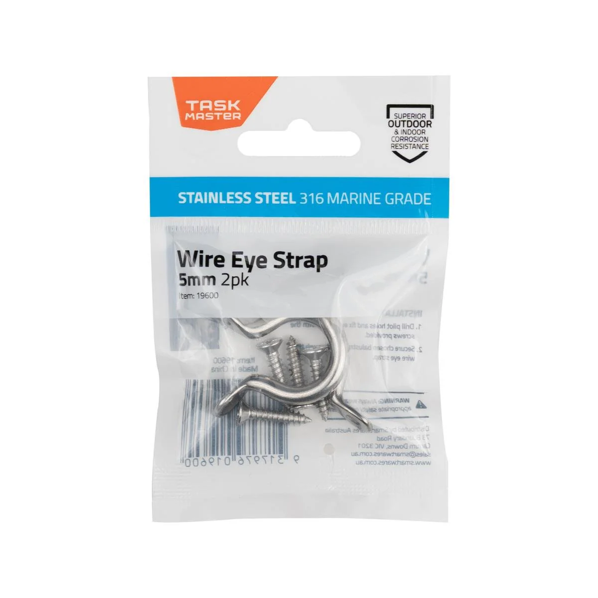 Taskmaster 5mm Stainless Steel Wire Eye Strap 2 Pack - Rust Resistant - Durable