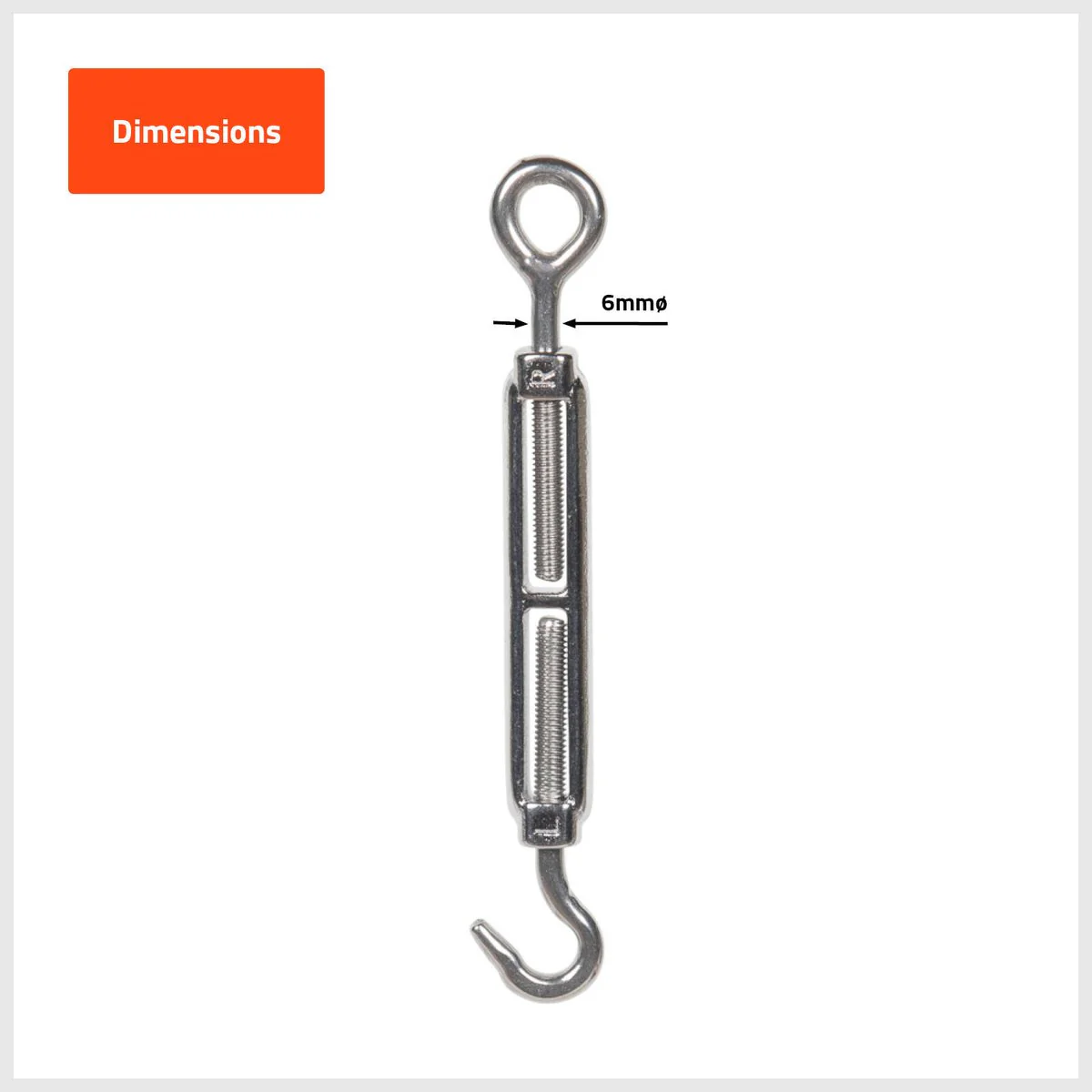 Taskmaster 6mm 316 Stainless Steel Turnbuckle 6 Pack - Tensioning Wire - 90mm x 250mm - Steel - Image 2