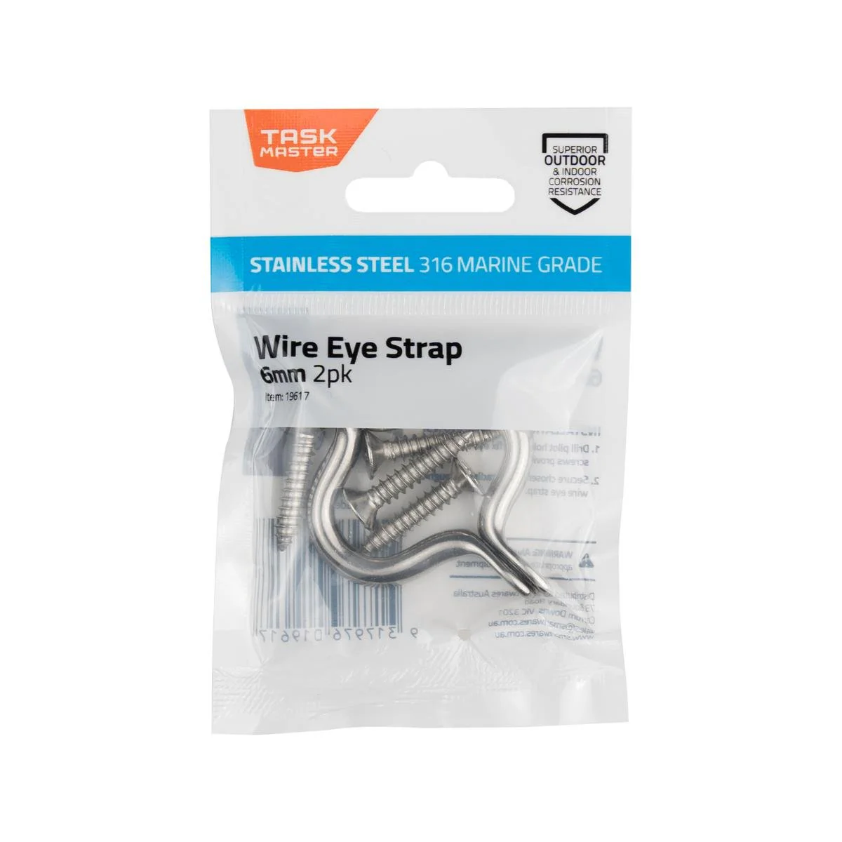 Taskmaster 6mm Stainless Steel Wire Eye Strap 2 Pack - Rust Resistant - Durable