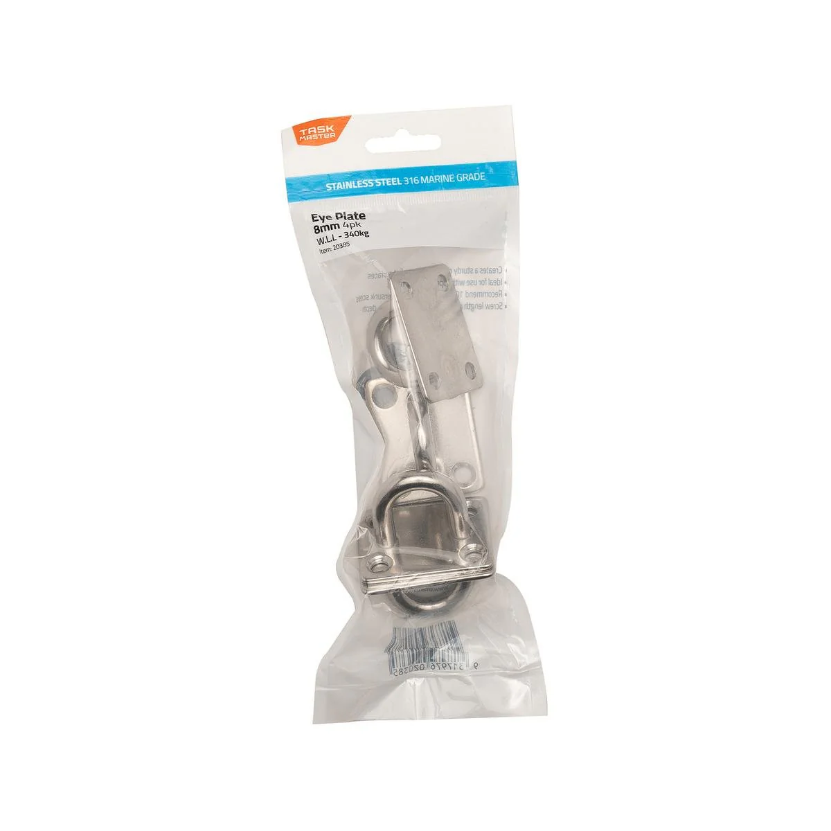 Taskmaster 8mm 316 Stainless Steel Square Eye Plate - 4 Pack - Corrosion Resistant - 50mm x 40mm x 8mm