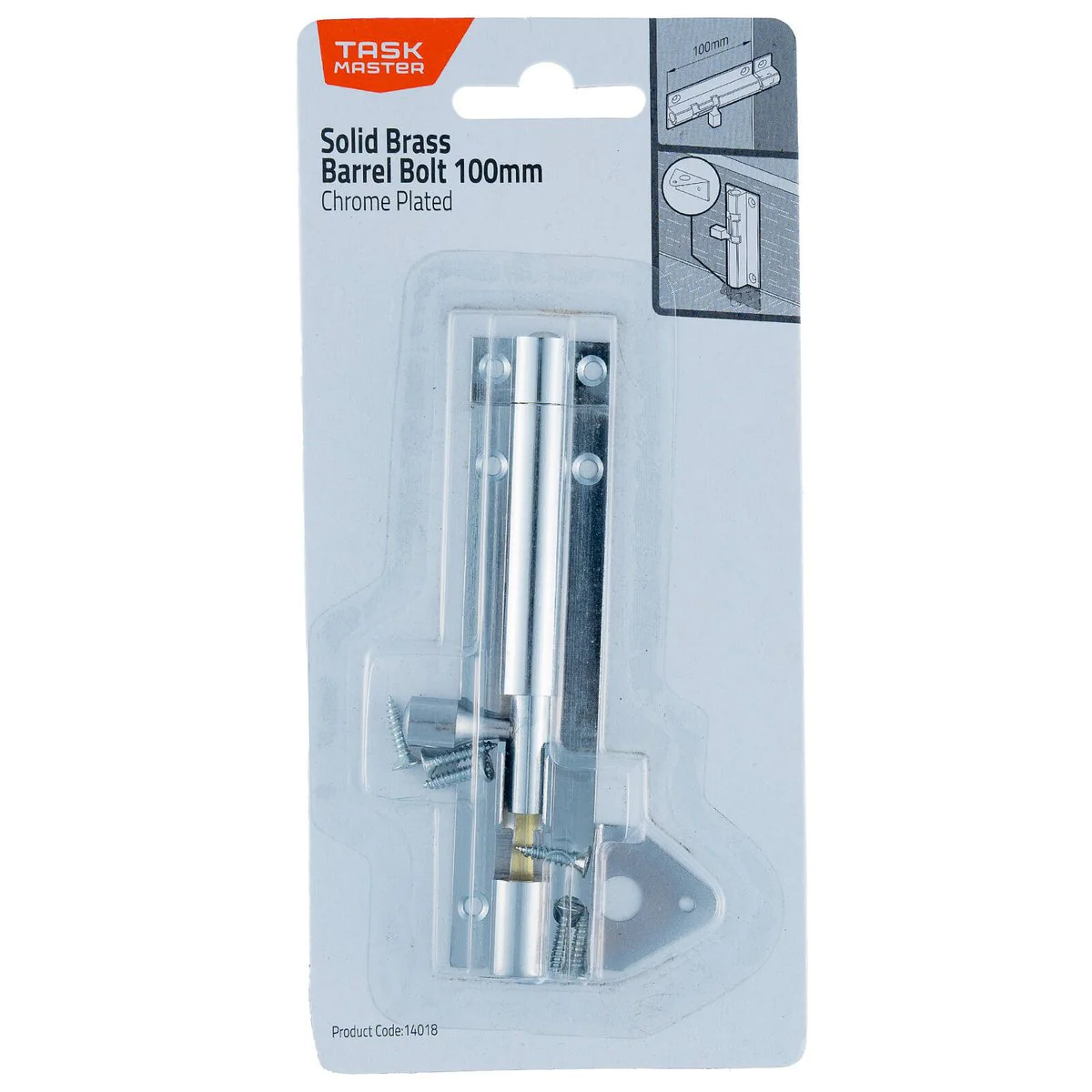 Taskmaster 100mm Chrome Plated Barrel Bolt - Solid Brass Security Solution