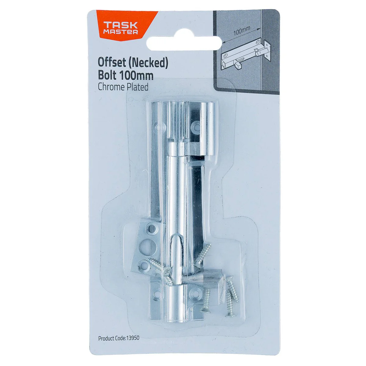 Taskmaster Chrome Plated Offset Necked Barrel Bolt 100mm - Solid Brass