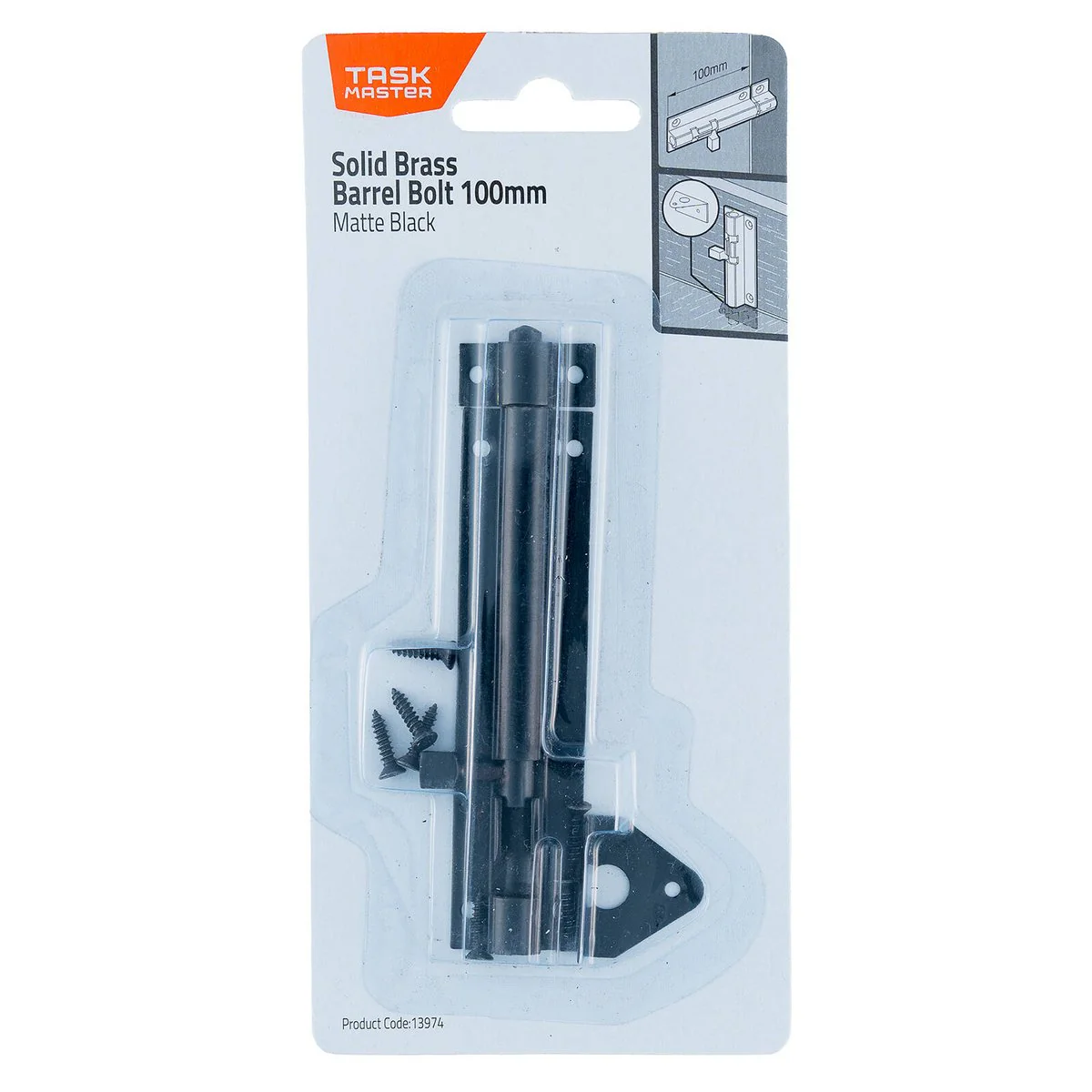 Taskmaster 100mm Black Matte Barrel Bolt - Solid Brass Security Solution