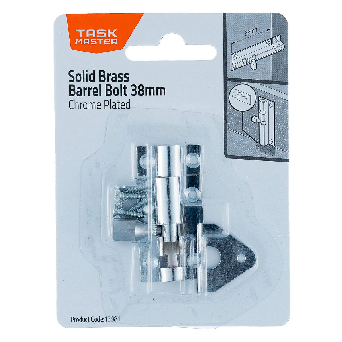 Taskmaster 38mm Chrome Plated Barrel Bolt - Solid Brass Security Solution