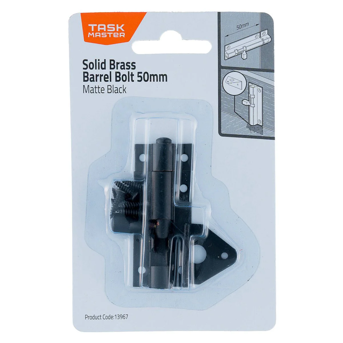 Taskmaster 50mm Barrel Bolt - Solid Brass - Matte Black - 1 Pack