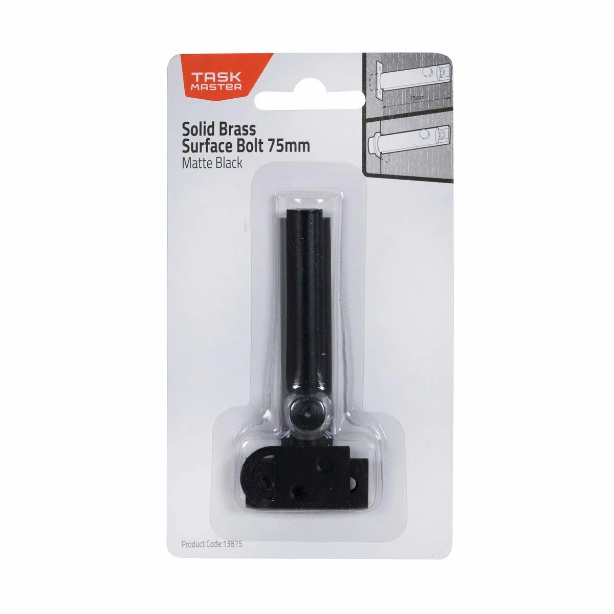 Taskmaster 75mm Black Matte Surface Bolt - Solid Brass Barrel Bolt