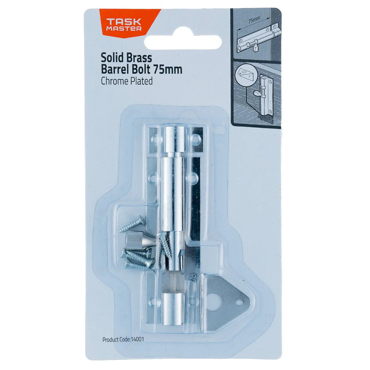 Taskmaster 75mm Chrome Plated Barrel Bolt - Solid Brass Security Solution