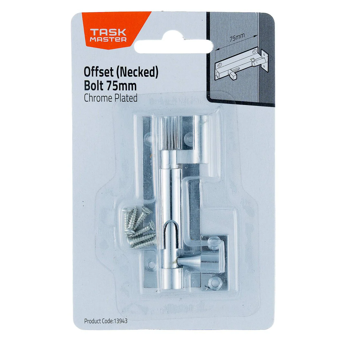 Taskmaster Chrome Plated Offset Necked Barrel Bolt 75mm - Solid Brass