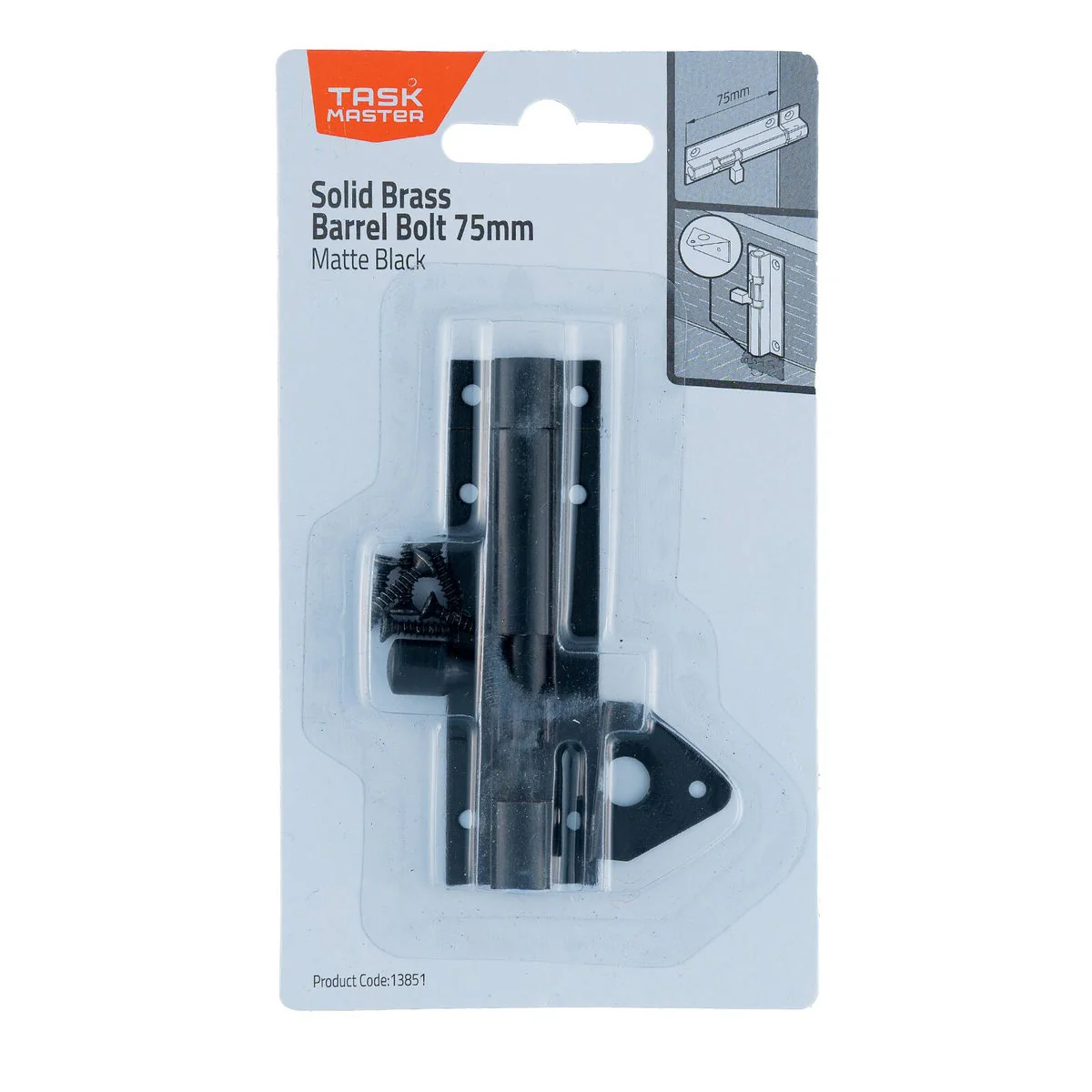 Taskmaster 75mm Barrel Bolt - Matte Black - Solid Brass - DIY Installation
